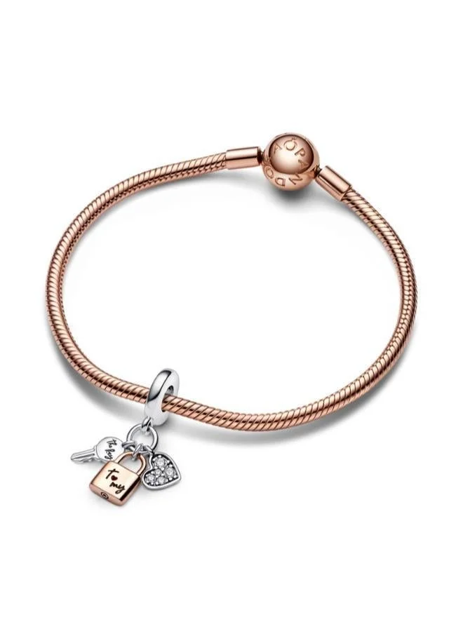 PANDORA Two-tone Key, Padlock &amp; Heart Triple Dangle Charm